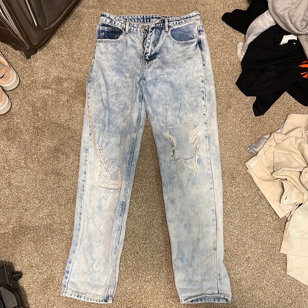 acid wash straight leg jeans